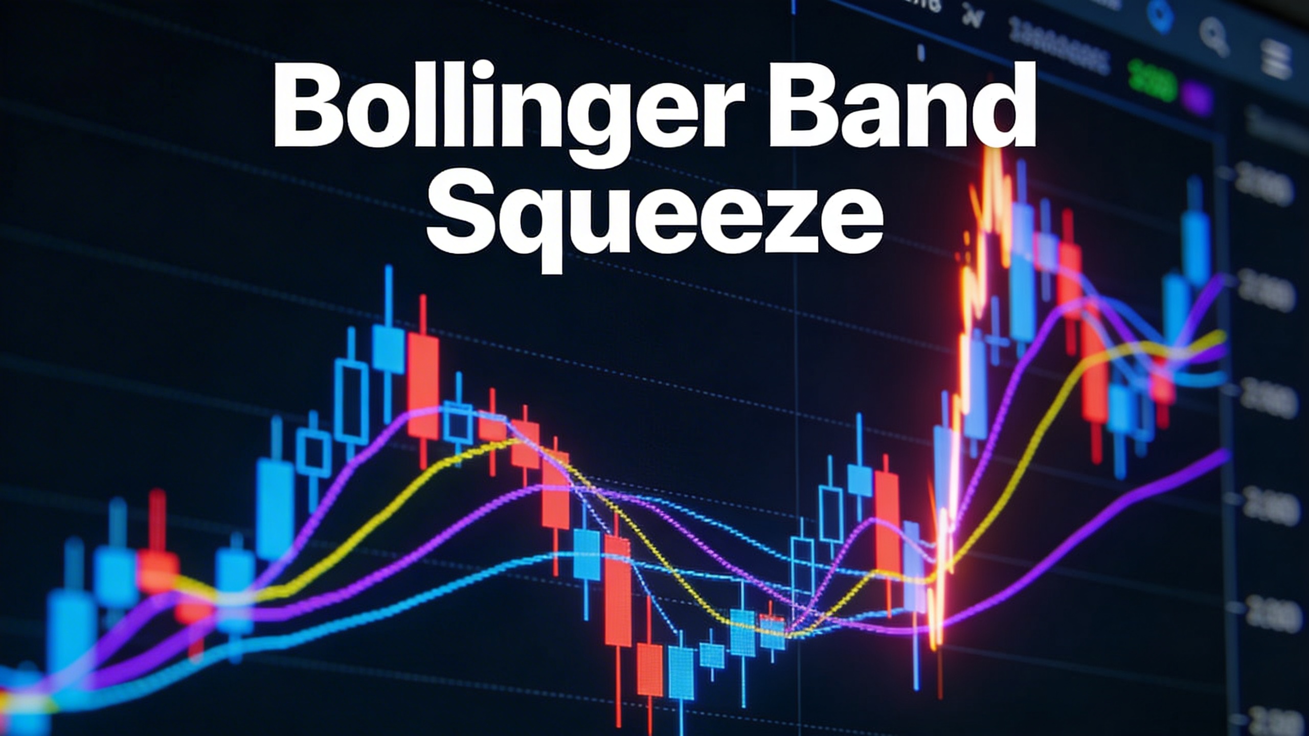Bollinger Band squeeze en un gráfico de Bitcoin mostrando las bandas contrayéndose antes de un breakout explosivo