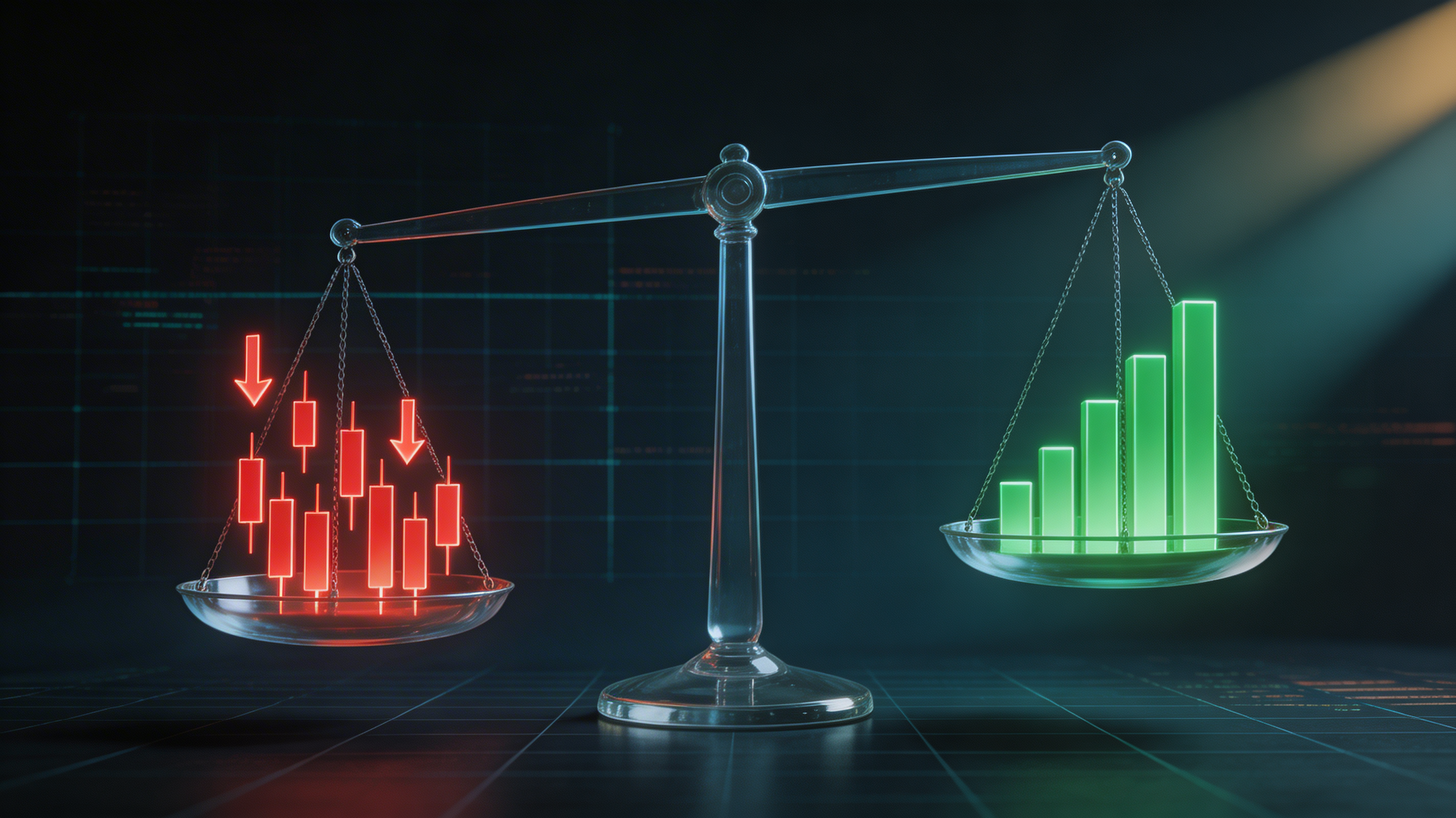 Gráfico de trading de futuros crypto mostrando divergencia de open interest contra indicador de miedo y codicia