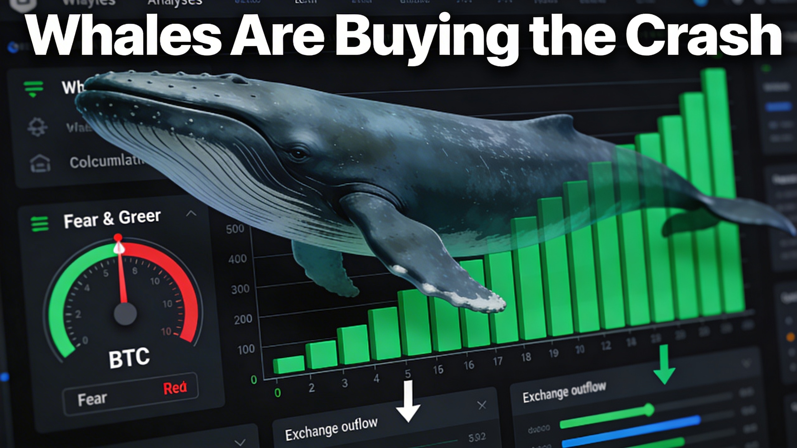 Grafico de acumulacion de ballenas Bitcoin mostrando compras masivas durante la caida del mercado crypto